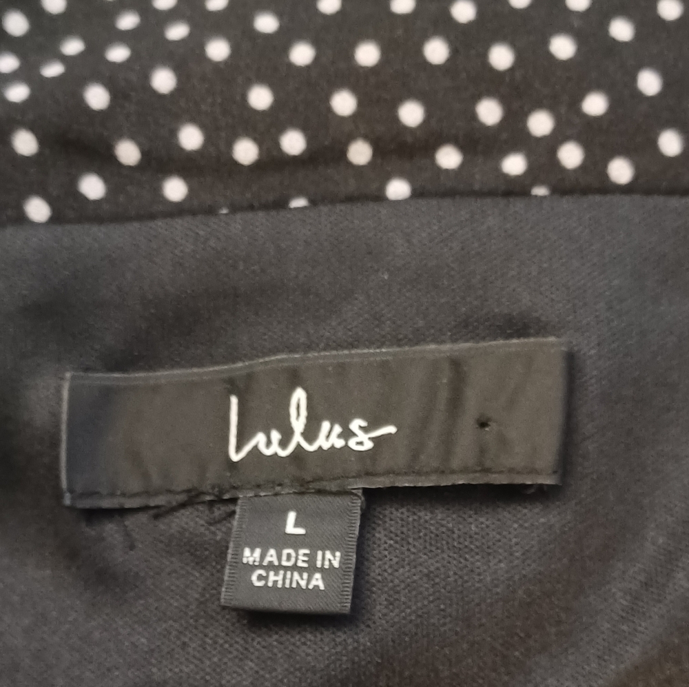 Lulus Women's Black and White Polka-dot Long Sleeve Mini Dress. Size L - Picture 12 of 14